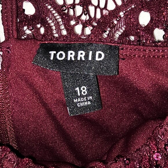 Torrid Formal Dress Sequins Burgundy Lace Gown  | Wedding Guest - Picture 9 of 12